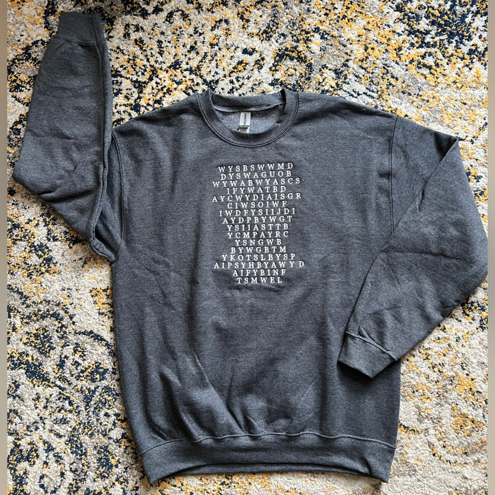 TSMWEL Taylor Swift Embroidered Lyrics Dark Gray Crewneck Sweater